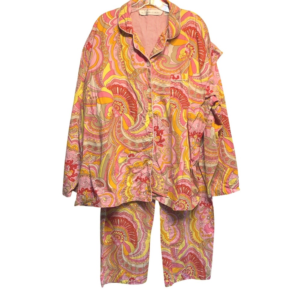 The Chandler Collection Pajama Set L/XL Pink Paisley Cotton 2PC Loungewear Boho